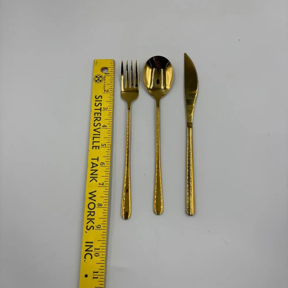 Gold Tone SUS 304 Stainless Steel Flatware 3 Piece Set Fork Spoon Knife Modern